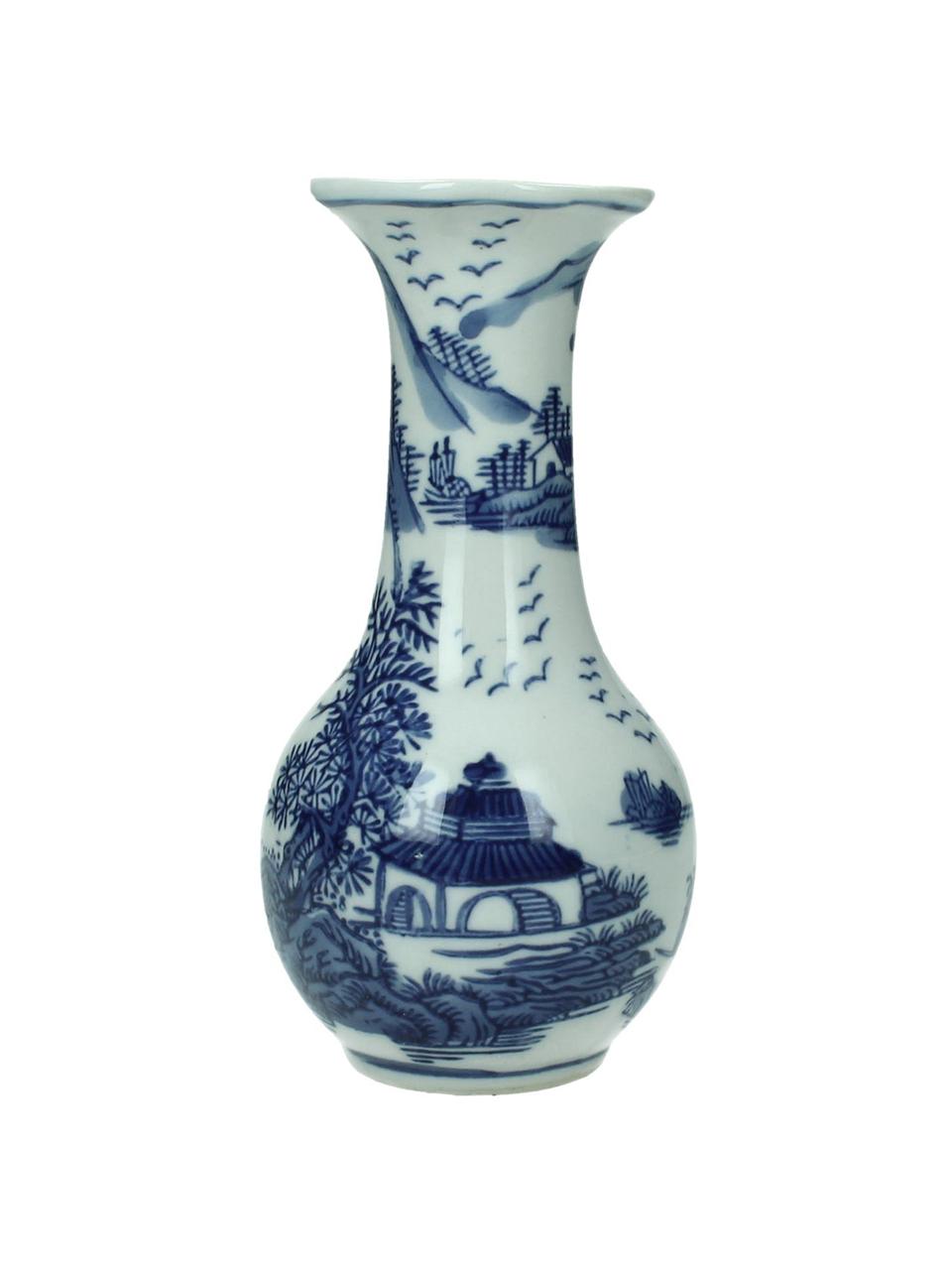 Keramik-Vase Minno, Keramik, Gebrochenes Weiss, Blau, Ø 8 x H 15 cm