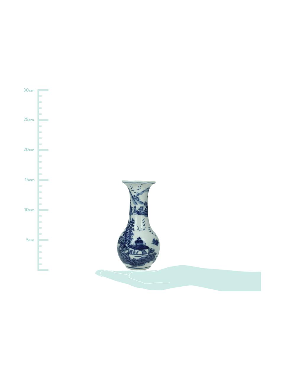 Keramik-Vase Minno, Keramik, Gebrochenes Weiß, Blau, Ø 8 x H 15 cm
