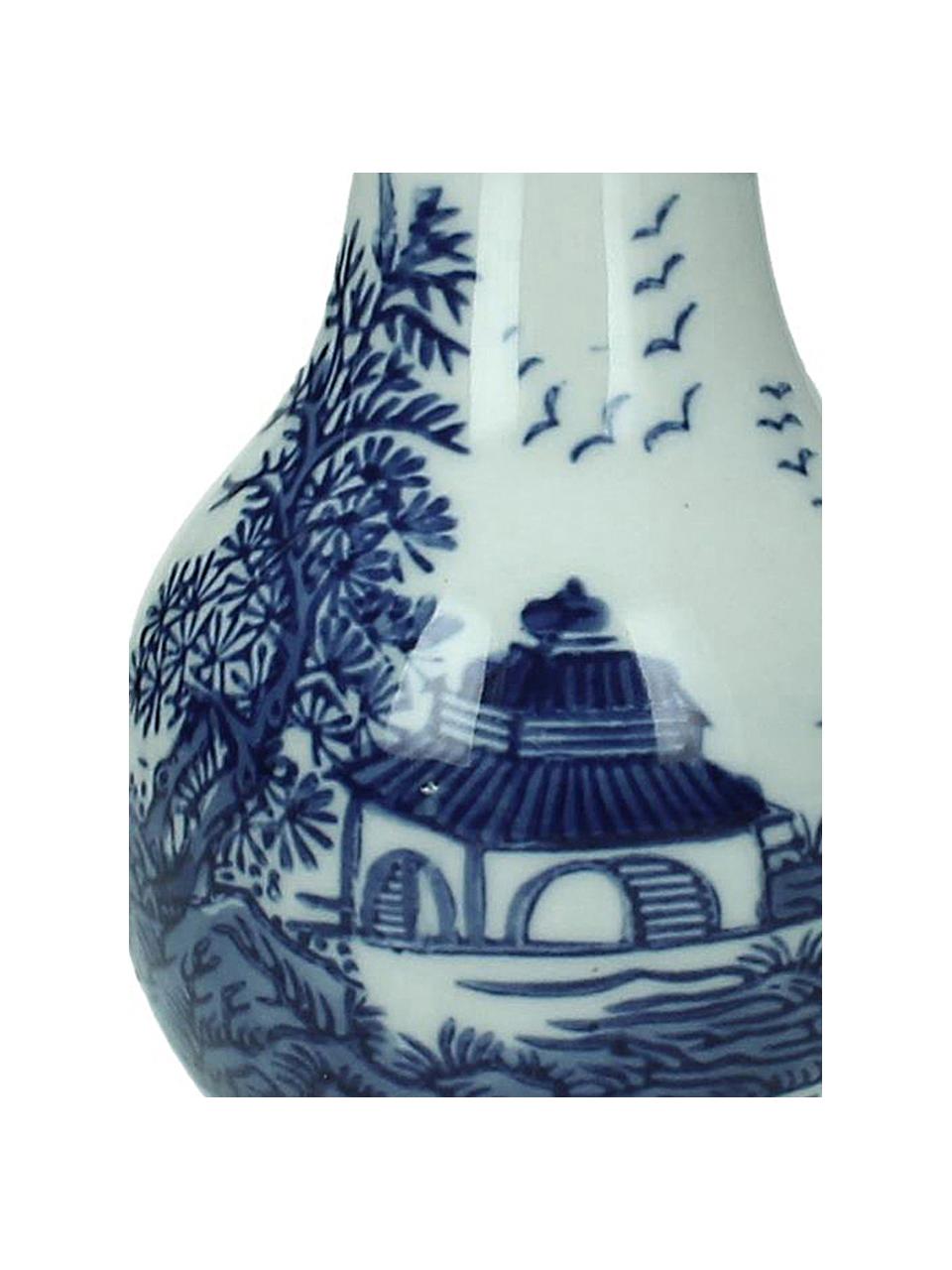 Jarrón de cerámica Minno, Cerámica, Blanco crudo, azul, Ø 8 x Al 15 cm