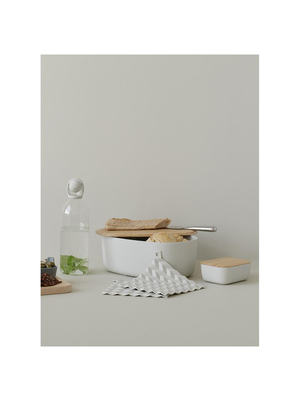 Broodtrommel Box-It met bamboe deksel, Pot: melamine, Deksel: bamboe, Lichtgrijs, B 35 cm x H 13 cm