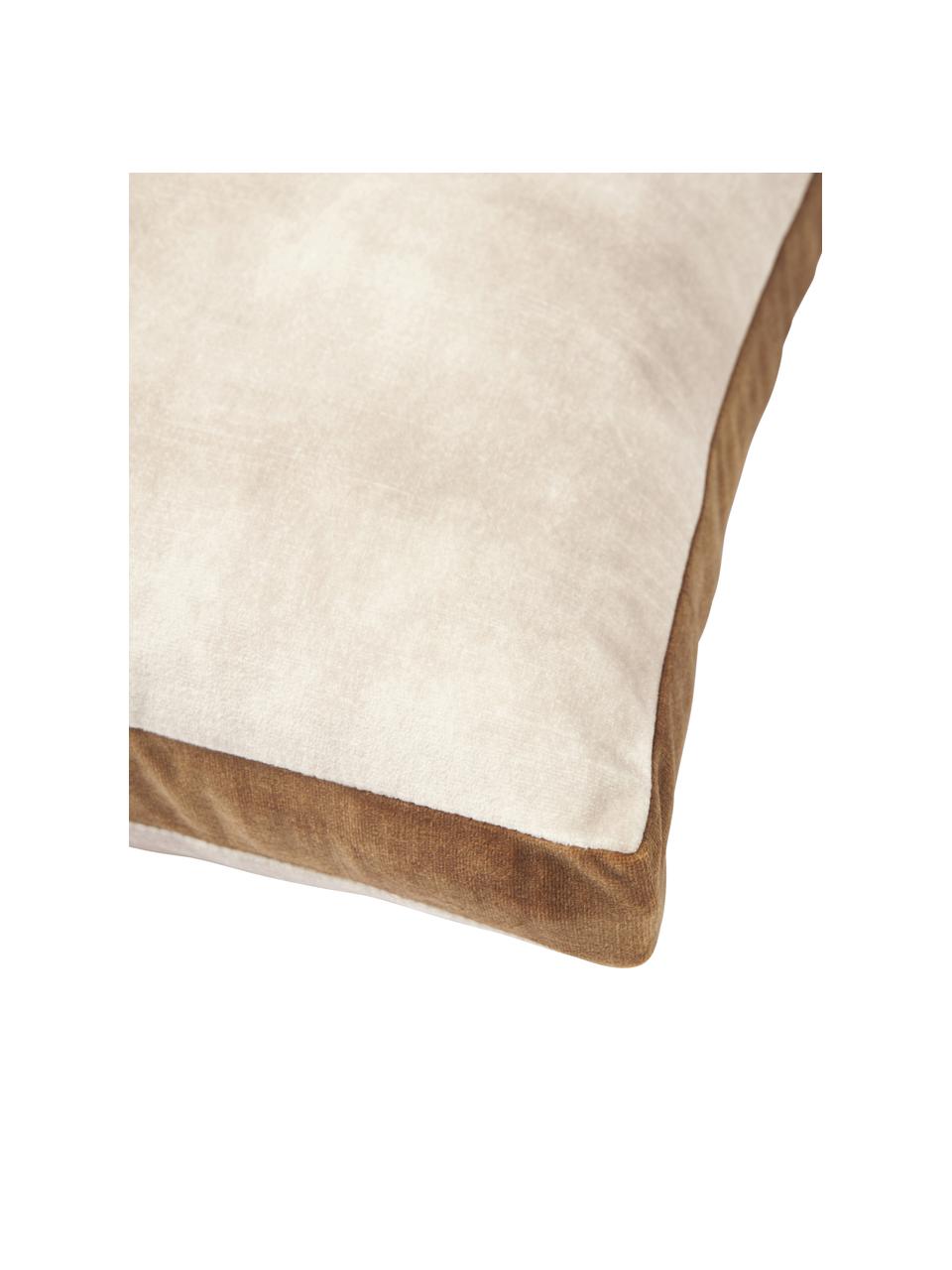 Cojín de terciopelo con ribete Tia, con relleno, Funda: 100% poliéster (terciopel, Terciopelo beige, An 40 x L 40 cm