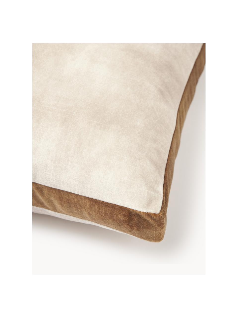 Kastenförmiges Samtkissen Tia mit seitlicher Umrandung, Hülle: 100 % Polyester (Samt), Samt Hellbeige, B 40 x L 40 cm