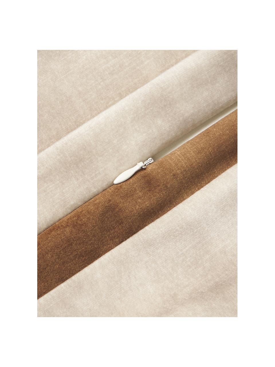 Coussin en velours avec passepoil Tia, Velours beige clair, larg. 40 x long. 40 cm