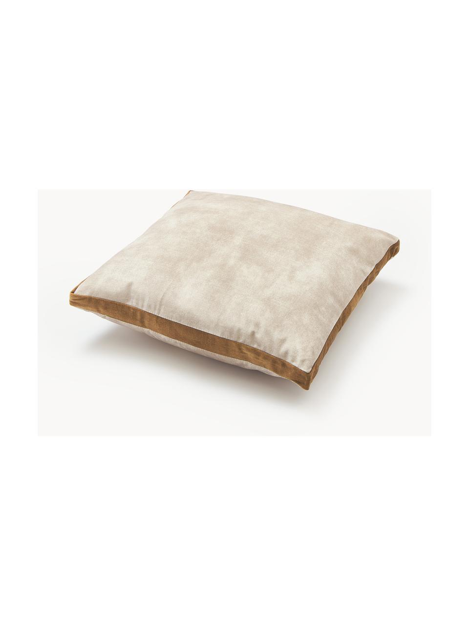 Kastenförmiges Samtkissen Tia mit seitlicher Umrandung, Hülle: 100 % Polyester (Samt), Samt Hellbeige, B 40 x L 40 cm