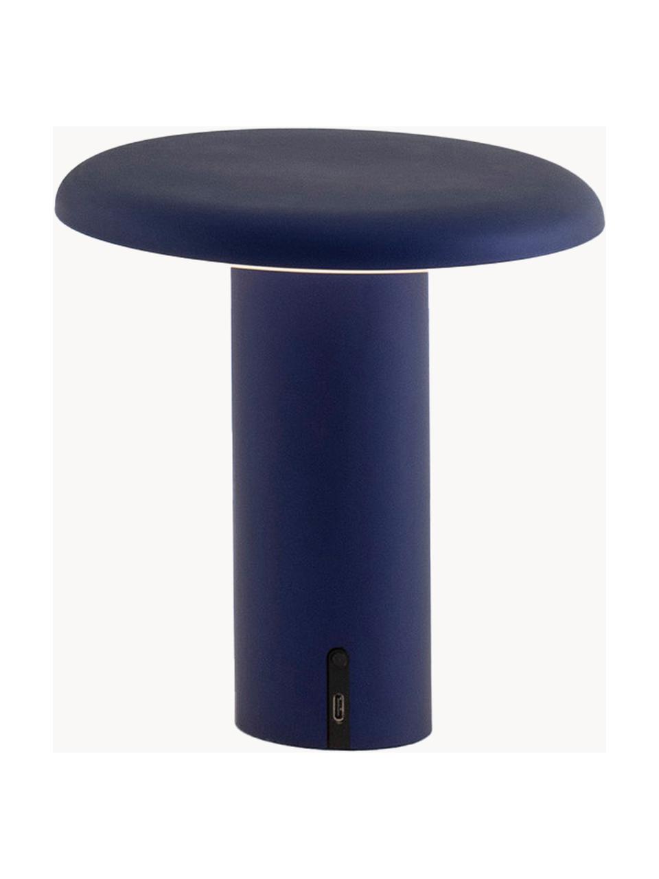 Malá přenosná stolní LED lampa Takku, stmívatelná, Potažený kov, Tmavě modrá, Š 18 cm, V 19 cm