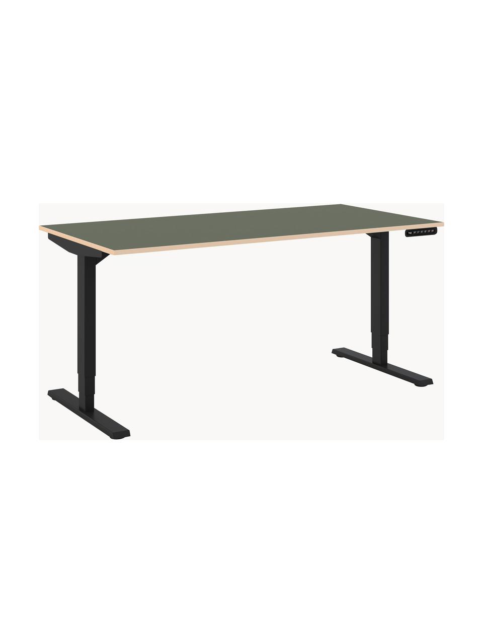 Höhenverstellbarer Schreibtisch Y-Line, Gestell: Metall, pulverbeschichtet, Tischplatte: Spanplatte, melaminharzbe, Olivgrün, Schwarz, B 160 x T 80 cm