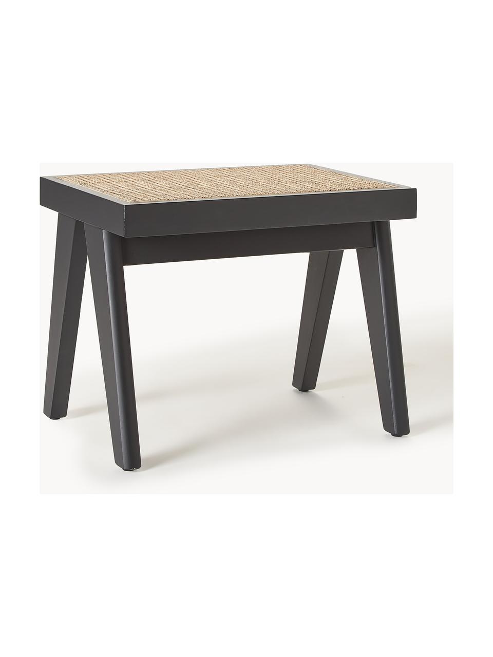 Taburete con tejido vienés Sissi, Estructura: madera de roble maciza, Asiento: ratán, Negro, beige claro, An 52 x Al 42 cm