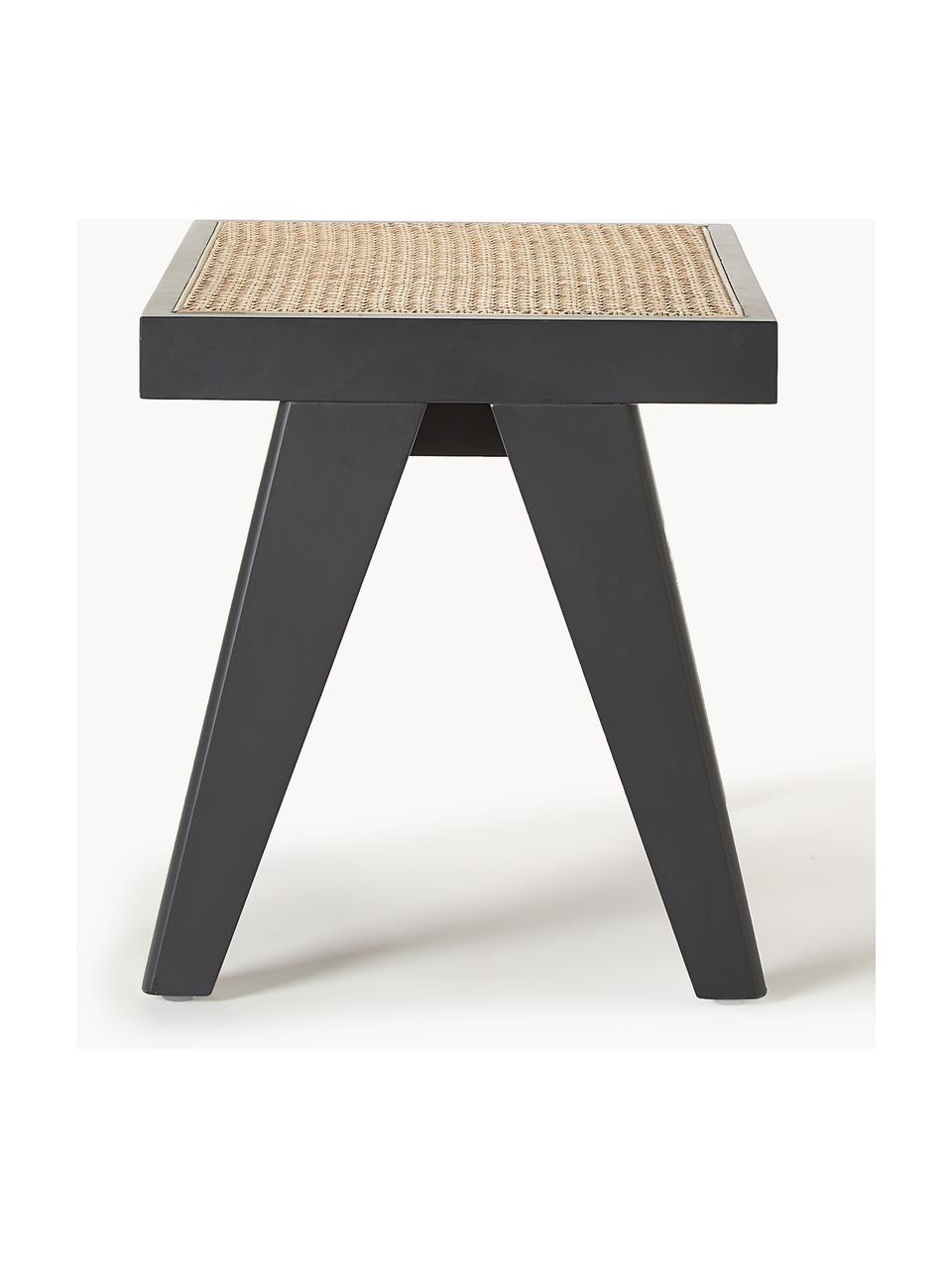 Taburete con tejido vienés Sissi, Estructura: madera de roble maciza, Asiento: ratán, Negro, beige claro, An 52 x Al 42 cm