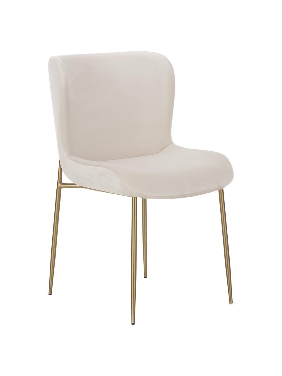 Fluwelen gestoffeerde stoel Tess in beige, Bekleding: fluweel (polyester) Met 3, Poten: metaal, gepoedercoat, Fluweel beige, goudkleurig, B 49 x D 64 cm