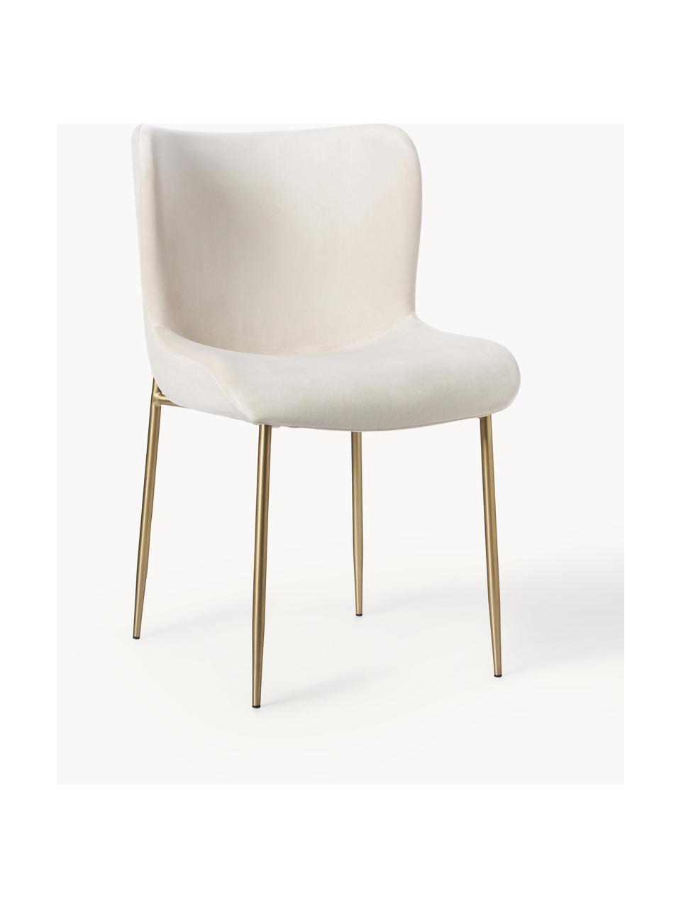 Fluwelen stoel Tess, Bekleding: fluweel (100% polyester) , Poten: gepoedercoat metaal, Frame: multiplex, Fluweel lichtbeige, goudkleurig, B 49 x D 64 cm