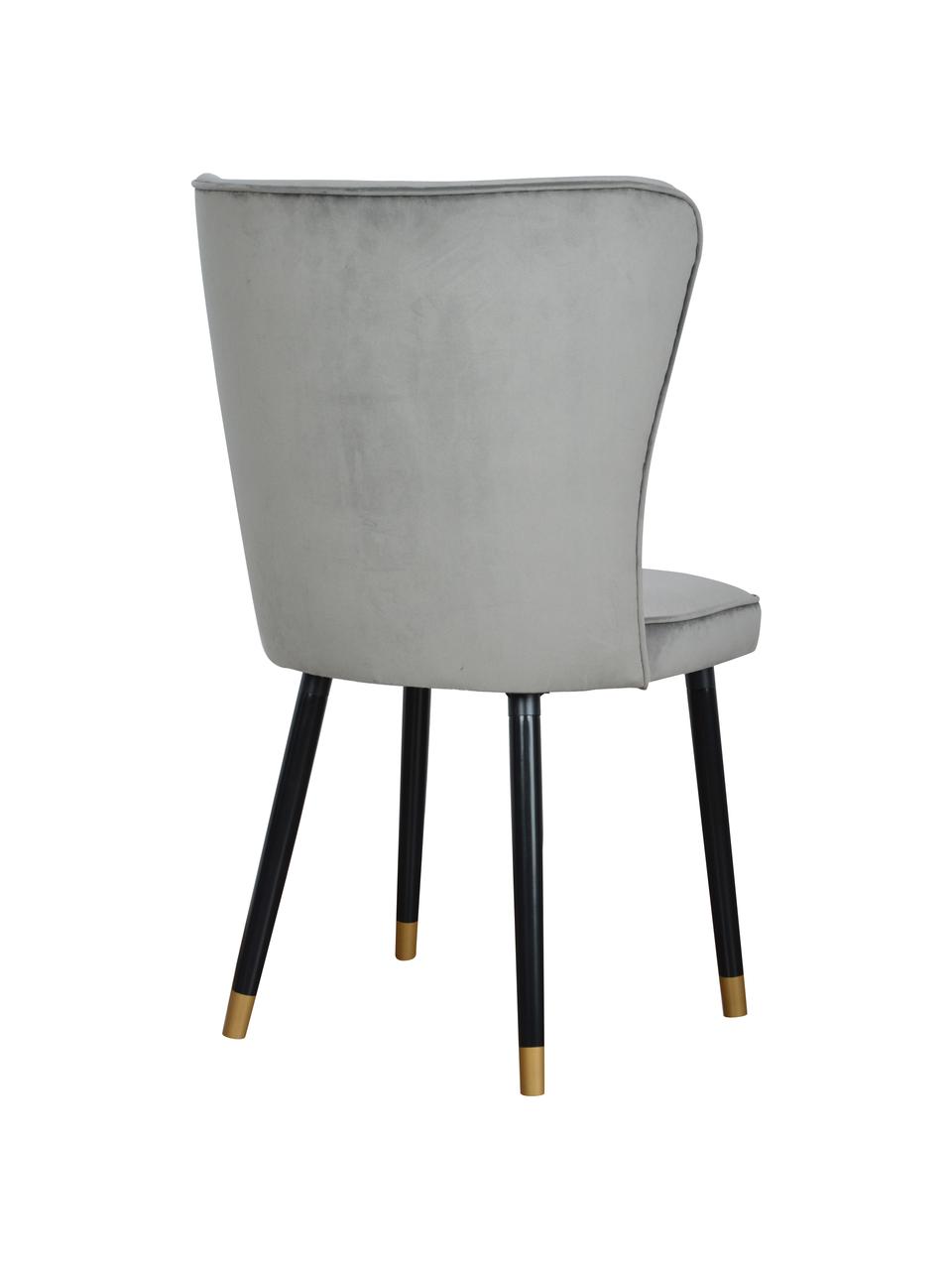 Sedia imbottita in velluto grigio Monti, Rivestimento: velluto (100% poliestere), Gambe: legno impiallacciato, Velluto grigio, nero, dorato, Larg. 55 x Prof. 66 cm