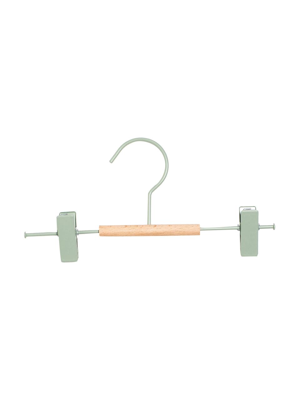 Gruccia Kids Clip 5 pz, Legno, acciaio verniciato a polvere, Verde salvia, Larg. 25 x Alt. 12 cm