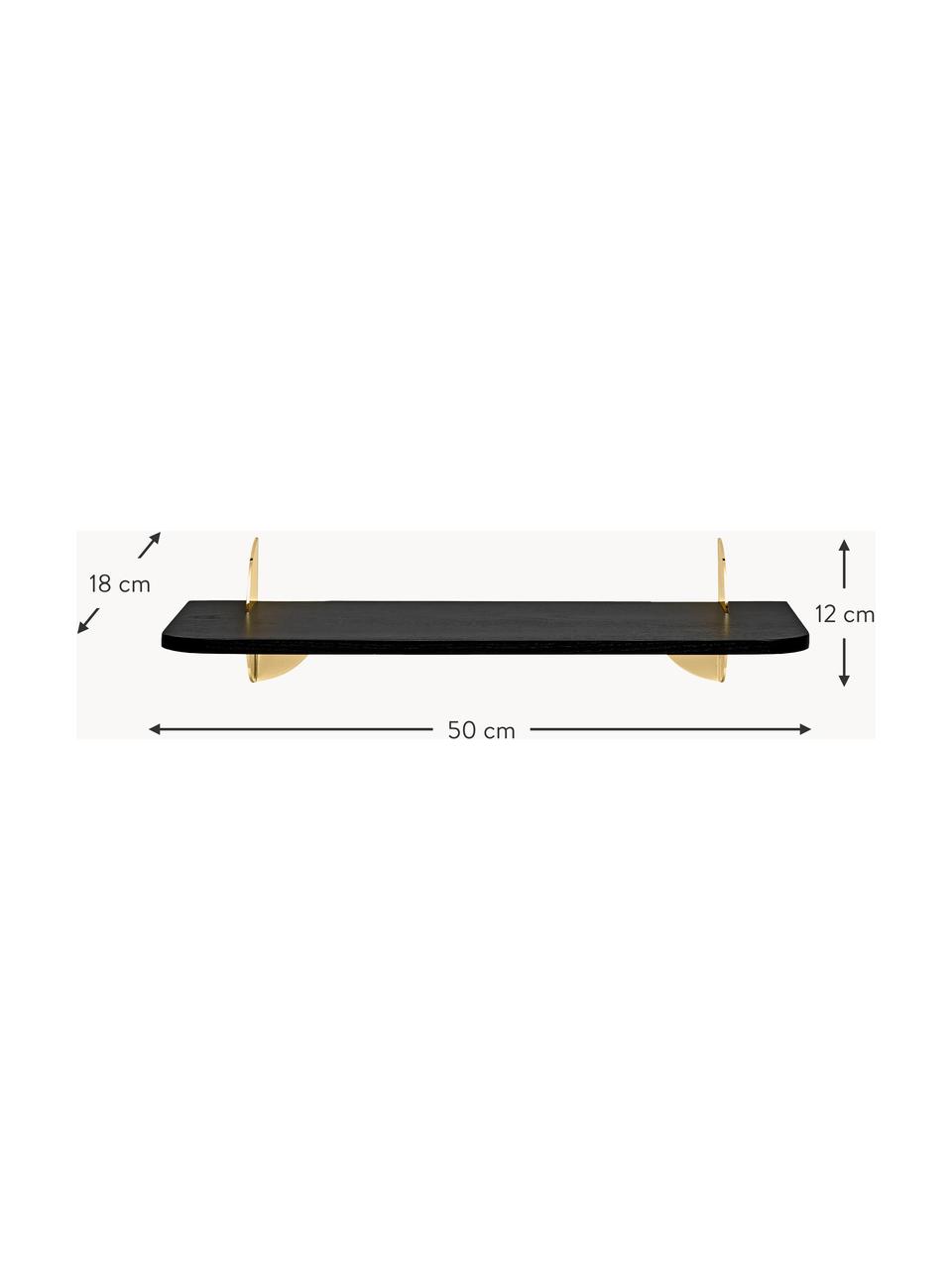 Wandrek Aedes, Plank: essenhout, gelakt, Frame: metaal, gecoat, Essenhout zwart geverfd, goudkleurig, B 50 x H 12 cm