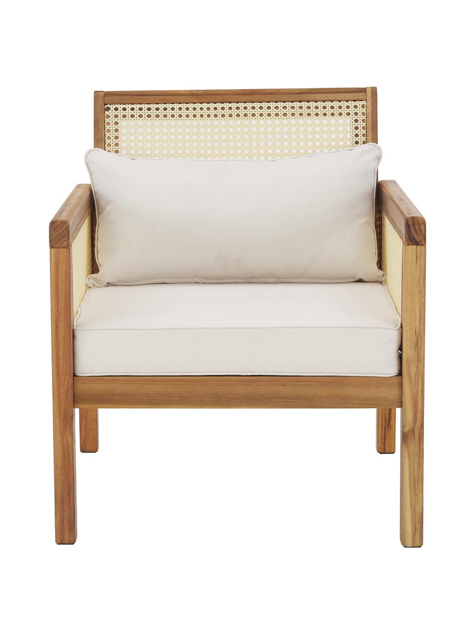 Tuin loungefauteuil Vie met Weens vlechtwerk, Bekleding: 100% polyester, Frame: massief geolied acaciahou, Beige, 68 x 78 cm