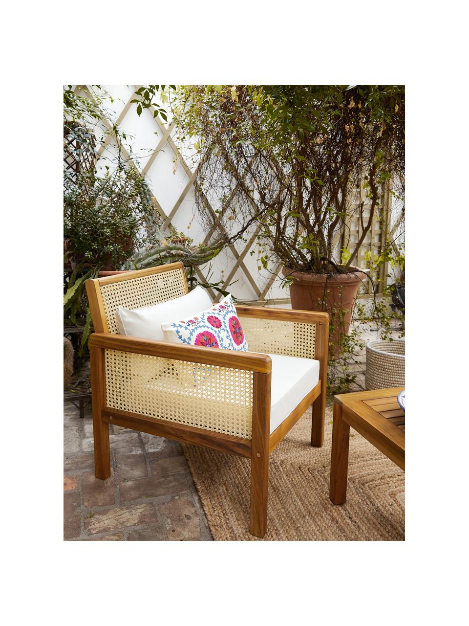 Garten-Loungesessel Vie mit Wiener Geflecht, Bezug: 100% Polyester Der hochwe, Gestell: Massives Akazienholz, geö, Wiener Geflecht: Polyethylen, Beige, B 68 x T 78 cm