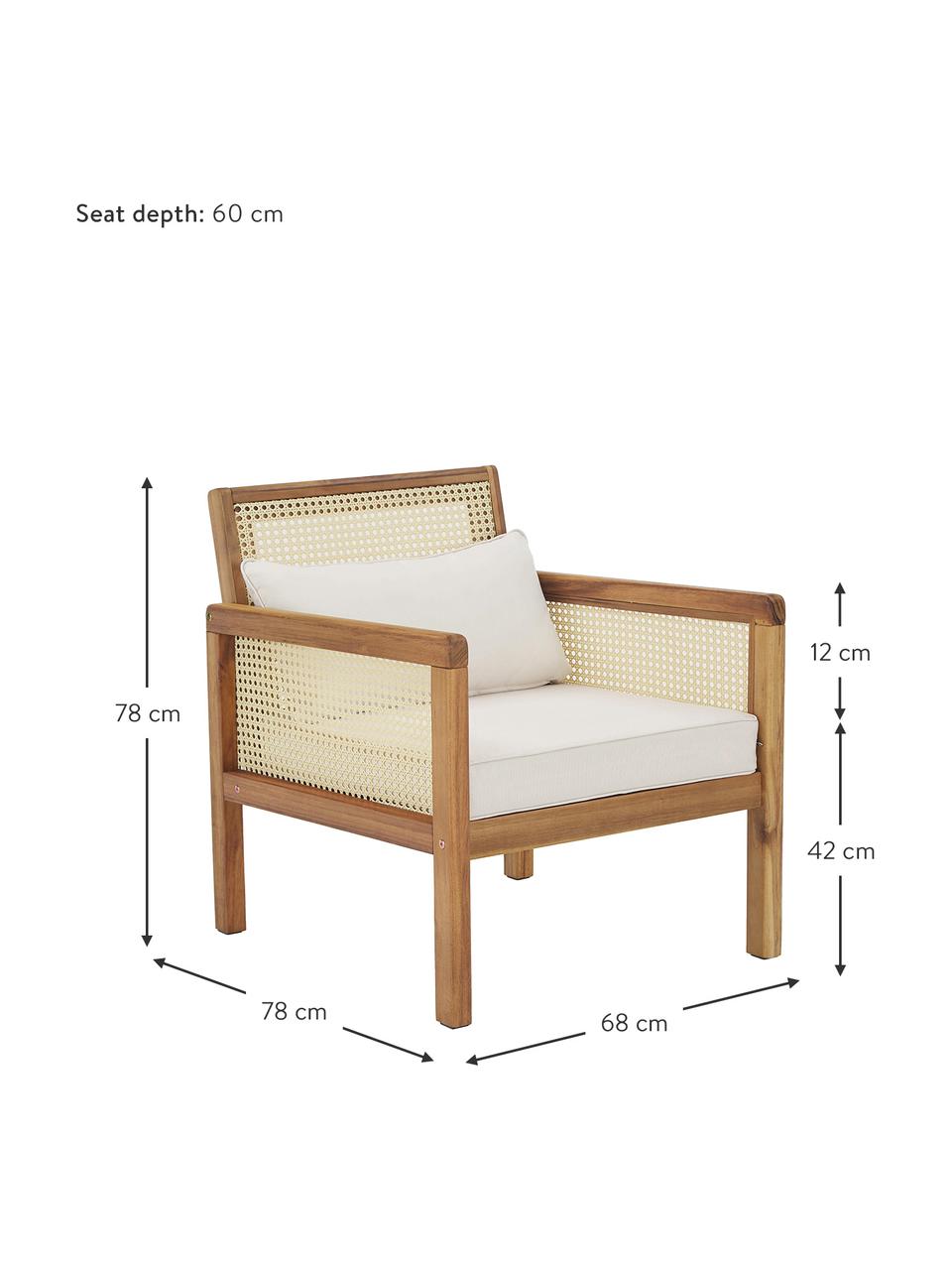 Garten-Loungesessel Vie mit Wiener Geflecht, Bezug: 100% Polyester Der hochwe, Gestell: Massives Akazienholz, geö, Wiener Geflecht: Polyethylen, Beige, B 68 x T 78 cm