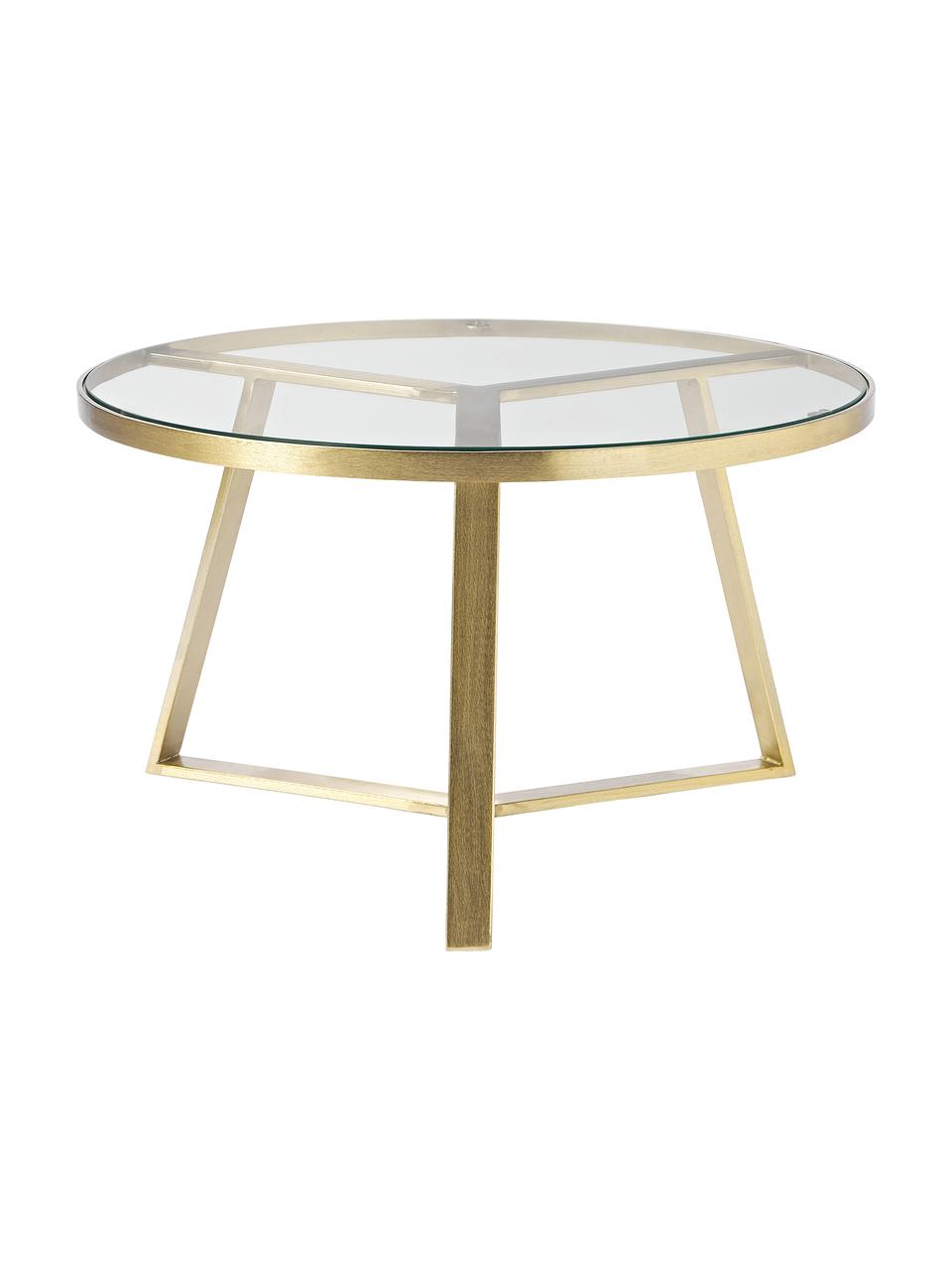 Mesa de centro redonda Fortunata, Tablero: vidrio endurecido, Estructura: metal cepillado, Transparente, dorado, Ø 100 x Al 40 cm