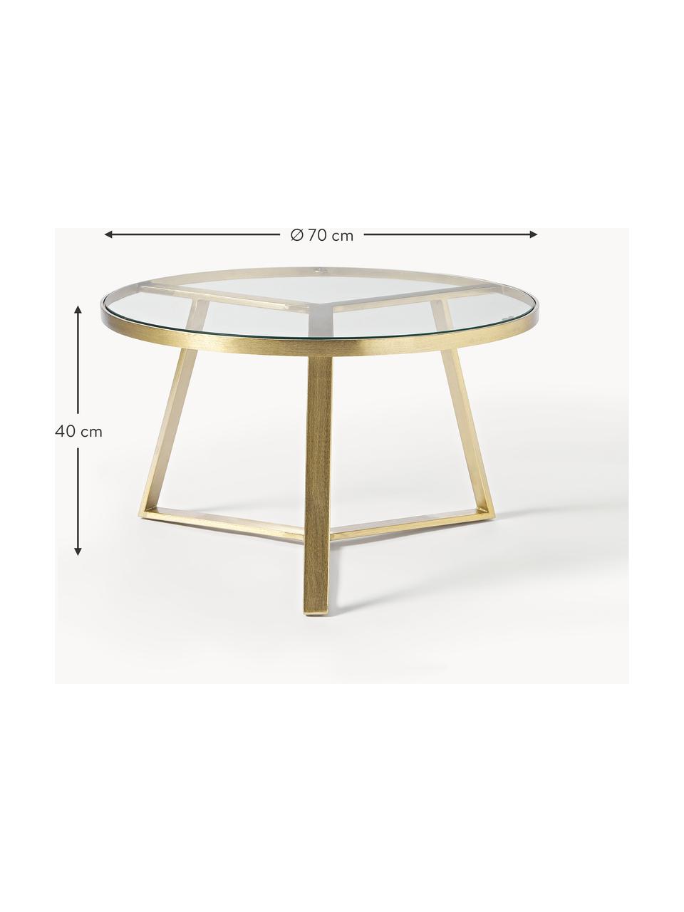 Runder Couchtisch Fortunata, Tischplatte: Glas, gehärtet, Gestell: Metall, gebürstet, Transparent, Goldfarben, Ø 70 x H 40 cm