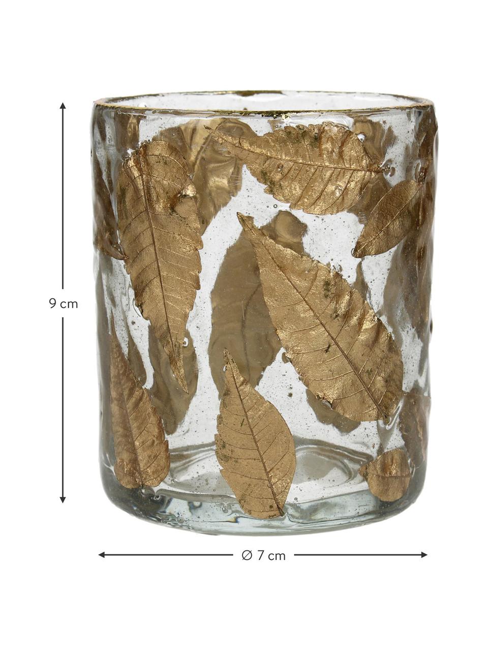 Portalumino in vetro Golden Leaf, Vetro, foglie, Trasparente, dorato, Ø 7 x Alt. 9 cm
