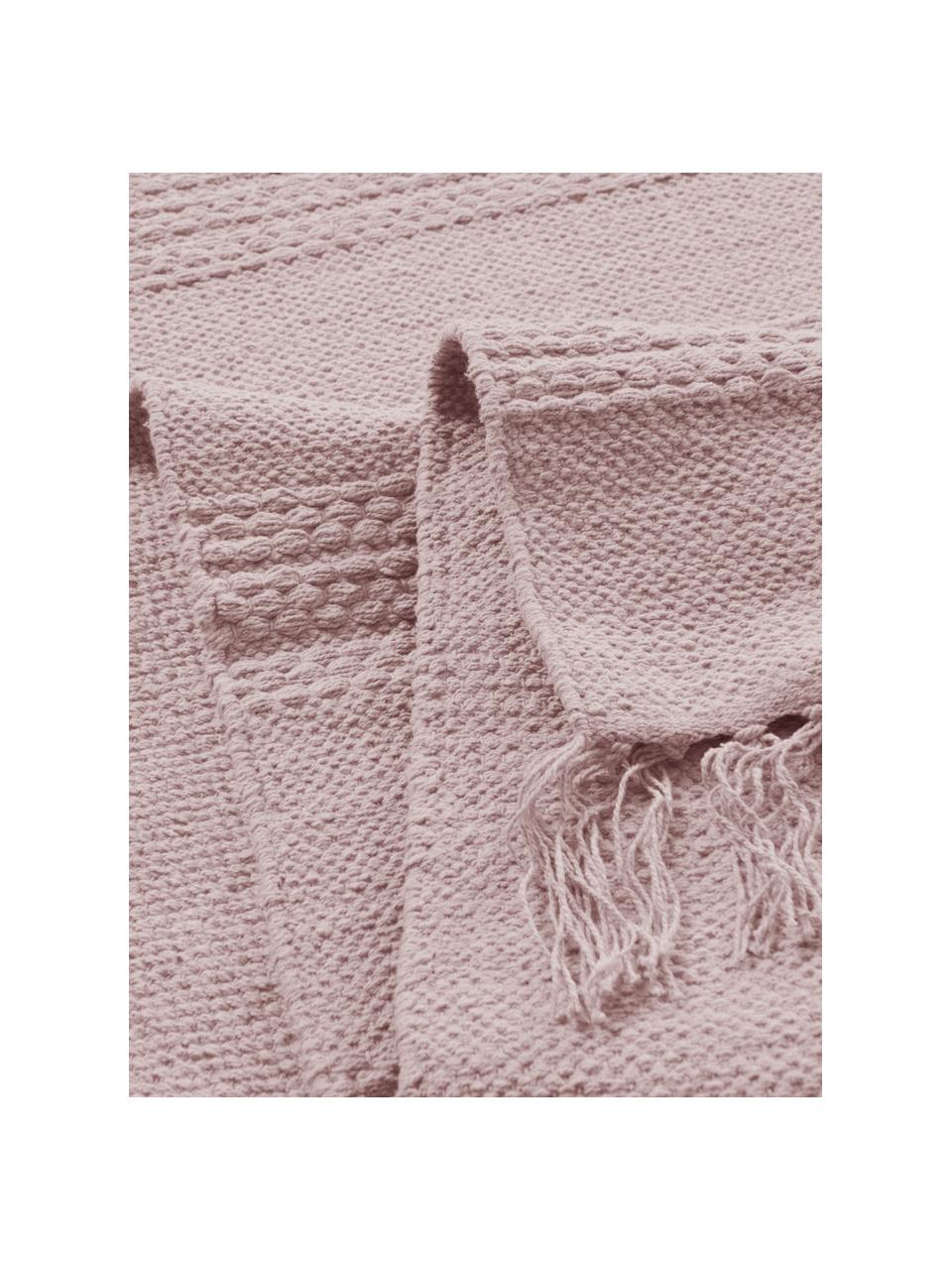 Bavlnený koberec s jemnou pruhovanou štruktúrou a strapcami Tanya, Bledoružová