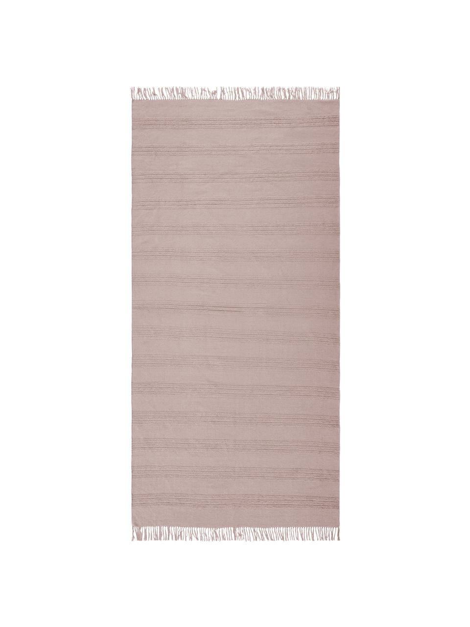 Baumwollteppich Tanya mit Ton-in-Ton-Webstreifenstruktur und Fransenabschluss, 100% Baumwolle, Rosa, B 200 x L 300 cm (Größe L)