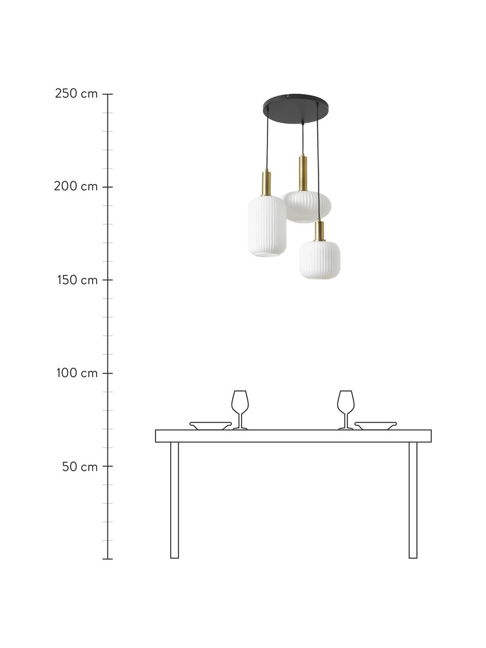 Lampa wisząca ze szkła opalowego Candela, Biały, odcienie mosiądzu, S 49 x G 45 cm