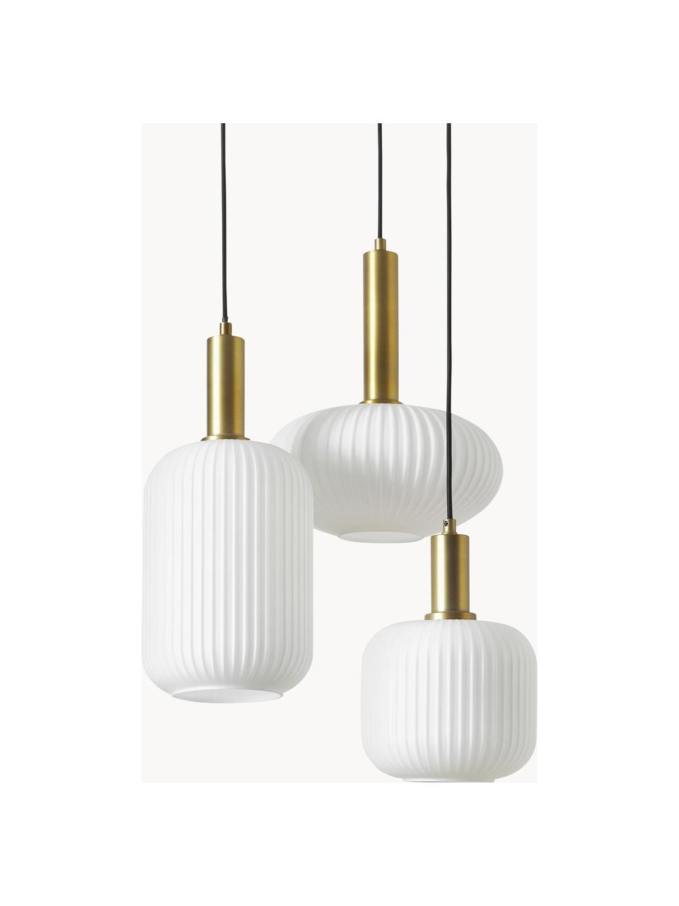 Cluster hanglamp Candela van opaalglas, Decoratie: vermessingd metaal, Wit, goudkleurig, B 49 x H 29 cm