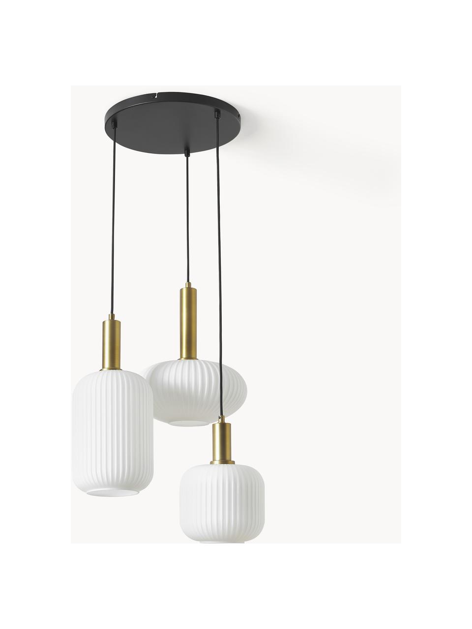 Cluster hanglamp Candela van opaalglas, Decoratie: vermessingd metaal, Wit, goudkleurig, B 49 x H 29 cm