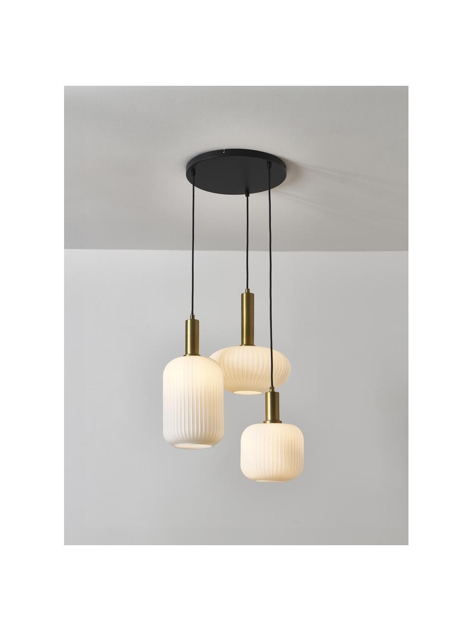 Cluster hanglamp Candela van opaalglas, Decoratie: vermessingd metaal, Wit, goudkleurig, B 49 x H 29 cm