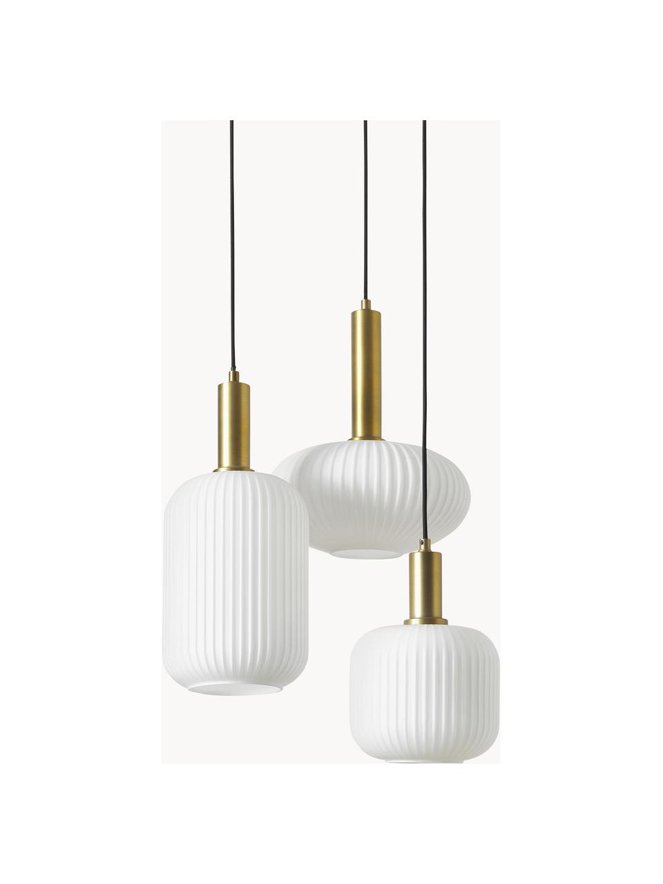 Cluster hanglamp Candela van opaalglas, Decoratie: vermessingd metaal, Wit, goudkleurig, B 49 x H 29 cm