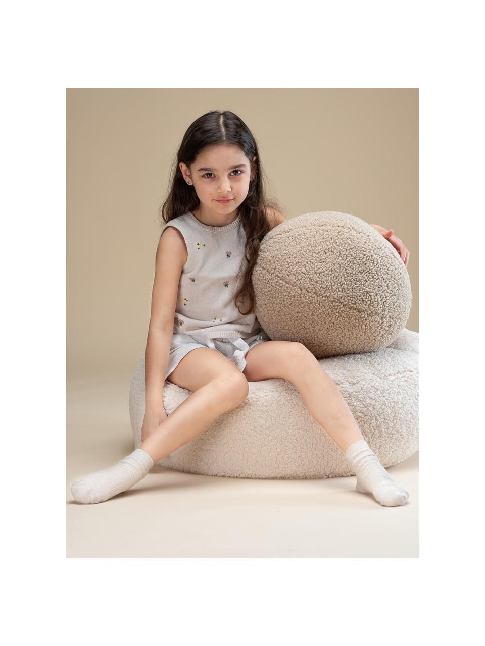 Pouf en peluche pour enfants Sugar, Ø 65 cm, Peluche blanc cassé, Ø 65 x haut. 20 cm