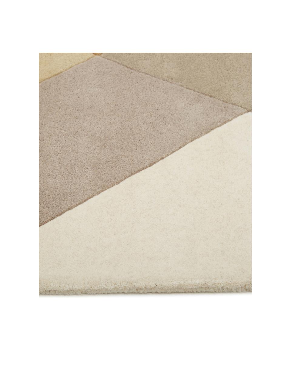 Designový ručně všívaný vlněný koberec Freya, Hořčičná žlutá, béžová, šedá, hnědá