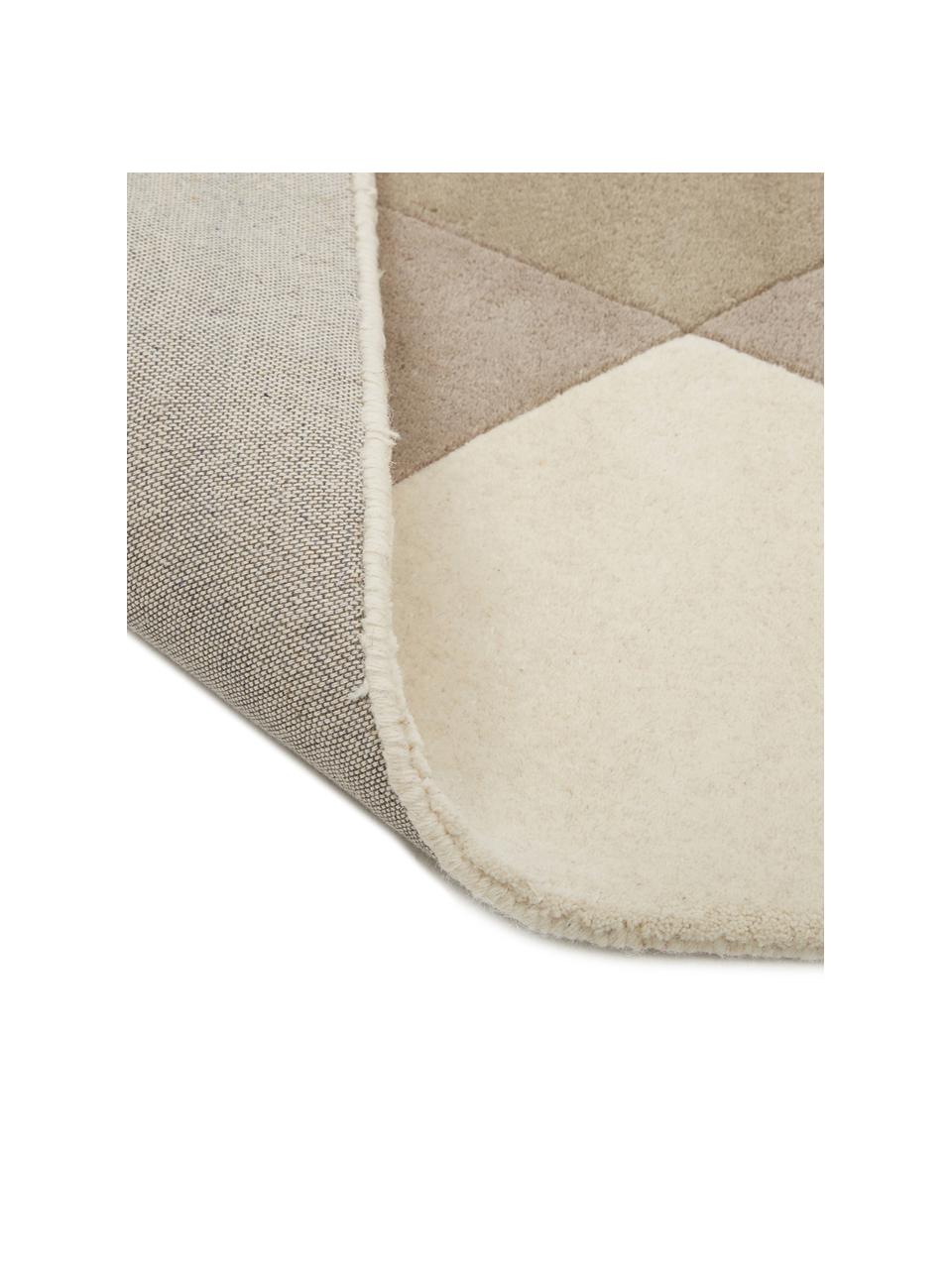 Handgetufteter Designteppich Freya aus Wolle, Flor: 95% Wolle, 5% Viskose, Senfgelb, Beige, Grau, Braun, B 200 x L 300 cm (Grösse L)