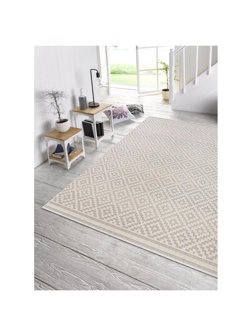 In- & Outdoor-Teppich Meadow Raute mit grafischem Muster, Grau, Beige, B 80 x L 150 cm (Grösse XS)