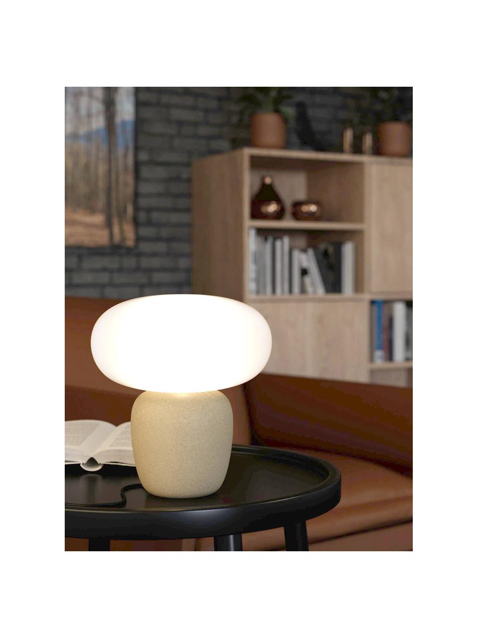 Lámpara de mesa pequeña Cahuama, Fijación: aluminio recubierto, Cable: cubierto en tela, Beige, blanco, Ø 28 x Al 30 cm