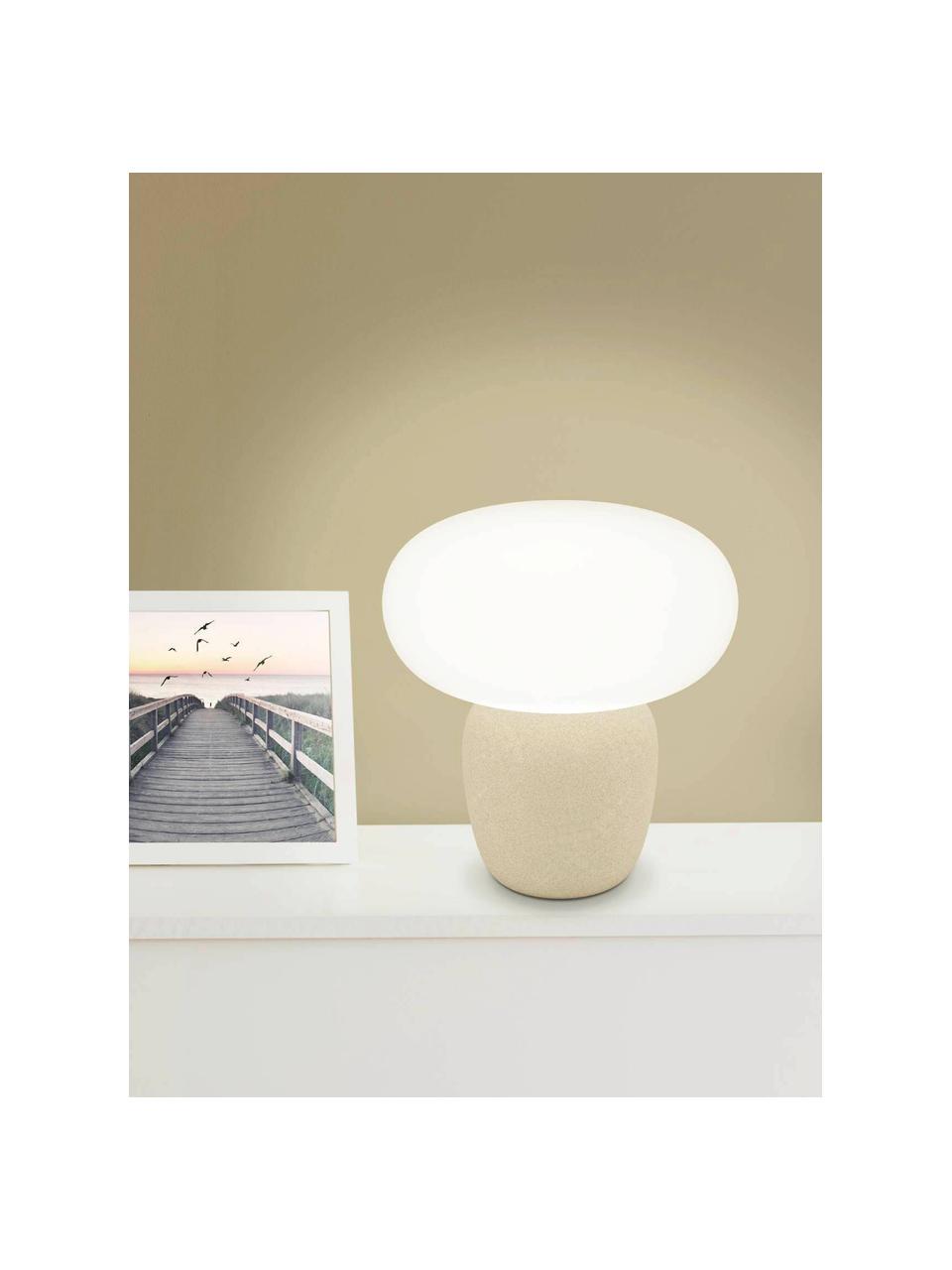 Kleine tafellamp Cahuama, Lampenkap: gesatineerd glas, Lampvoet: keramiek, Beige, wit, Ø 28 x H 30 cm