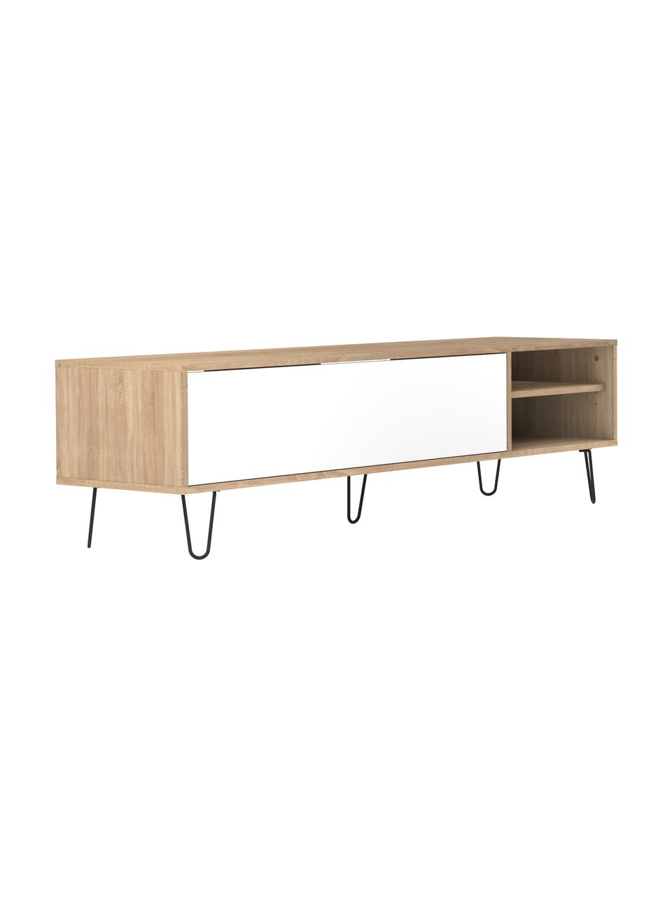 Meuble TV avec porte à clapet Aero, Bois de chêne, blanc, larg. 165 x haut. 44 cm