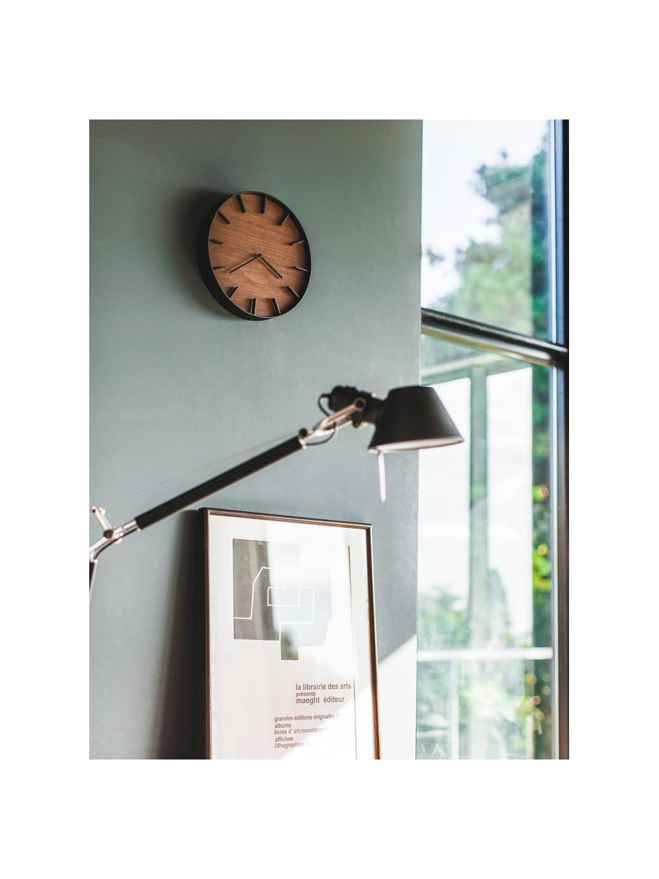 Reloj de pared Rin, Negro, madera oscura, Ø 27 cm