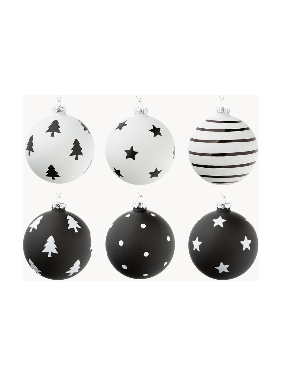Set de bolas navideñas Bullerbü, Ø 10 cm, 6 pzas., Blanco, negro, Ø 10 cm