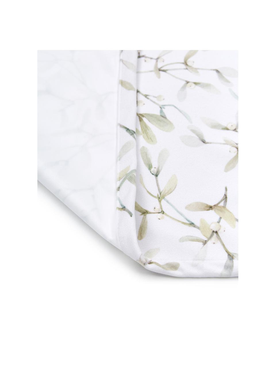 Tischläufer Fairytale mit Mistelzweig-Muster, 100% Polyester, Gebrochenes Weiß, Grüntöne, 40 x 145 cm