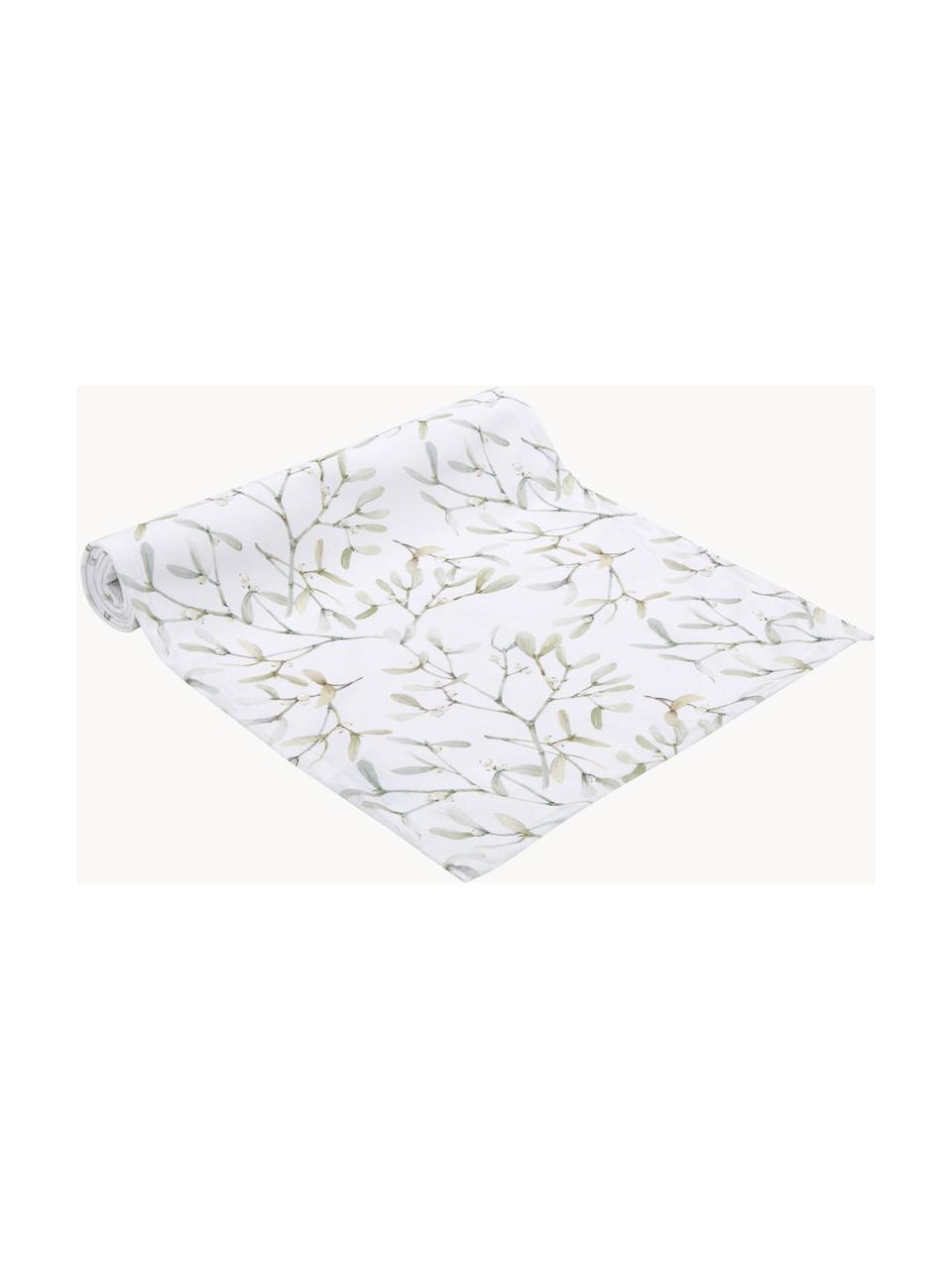 Chemin de table Fairytale, 100 % polyester, Blanc, tons verts, larg. 40 x long. 145 cm