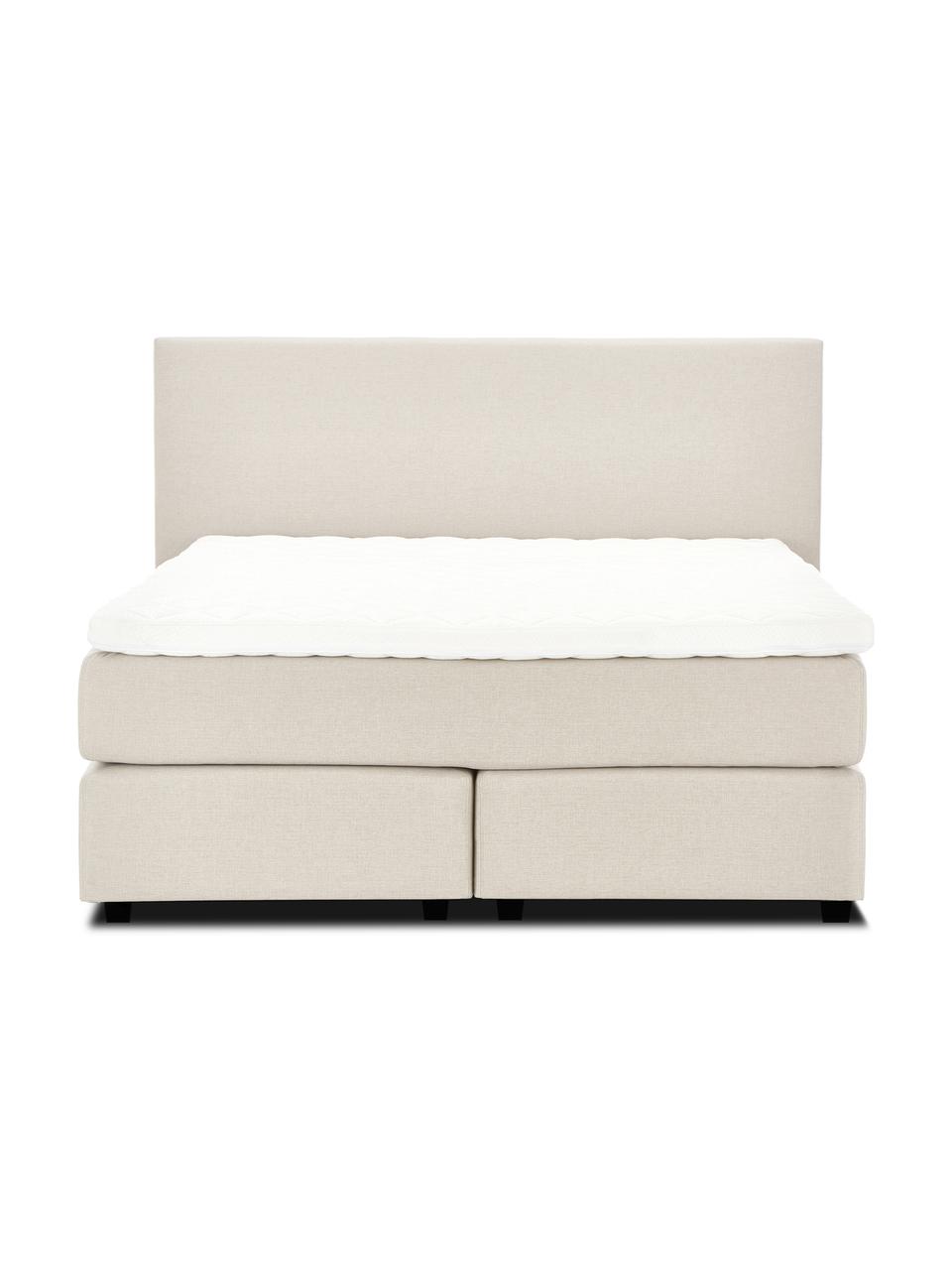 Premium Boxspringbett Eliza in Beige, Matratze: 5-Zonen-Taschenfederkern, Füße: Massives Birkenholz, lack, Webstoff Beige, 140 x 200 cm, Härtegrad 2