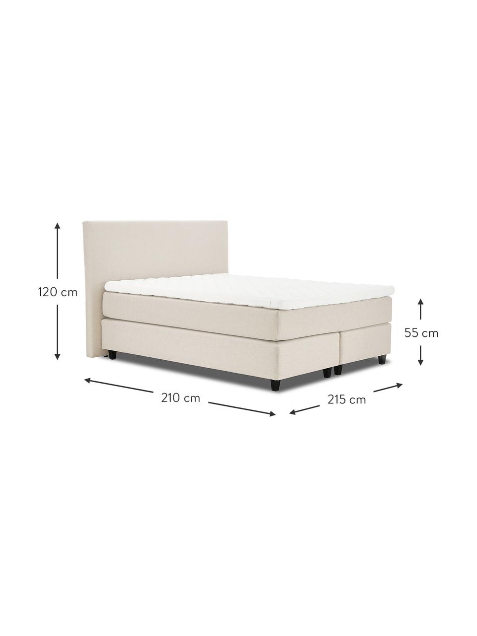 Premium Boxspringbett Eliza in Beige, Matratze: 5-Zonen-Taschenfederkern, Füße: Massives Birkenholz, lack, Webstoff Beige, 140 x 200 cm, Härtegrad 2