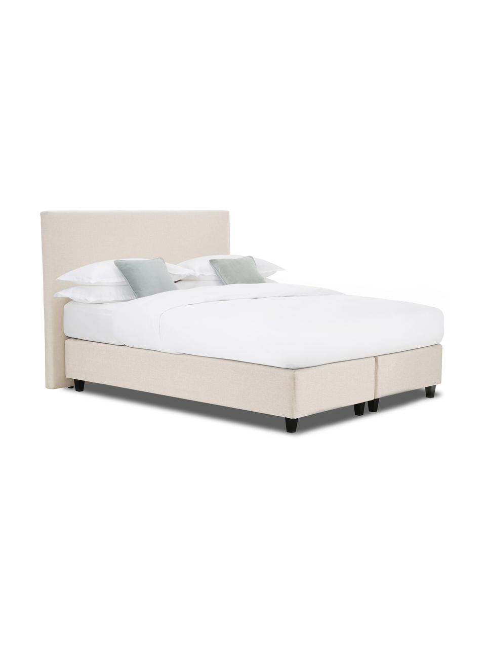 Premium Boxspringbett Eliza in Beige, Matratze: 5-Zonen-Taschenfederkern, Füße: Massives Birkenholz, lack, Webstoff Beige, 140 x 200 cm, Härtegrad 2