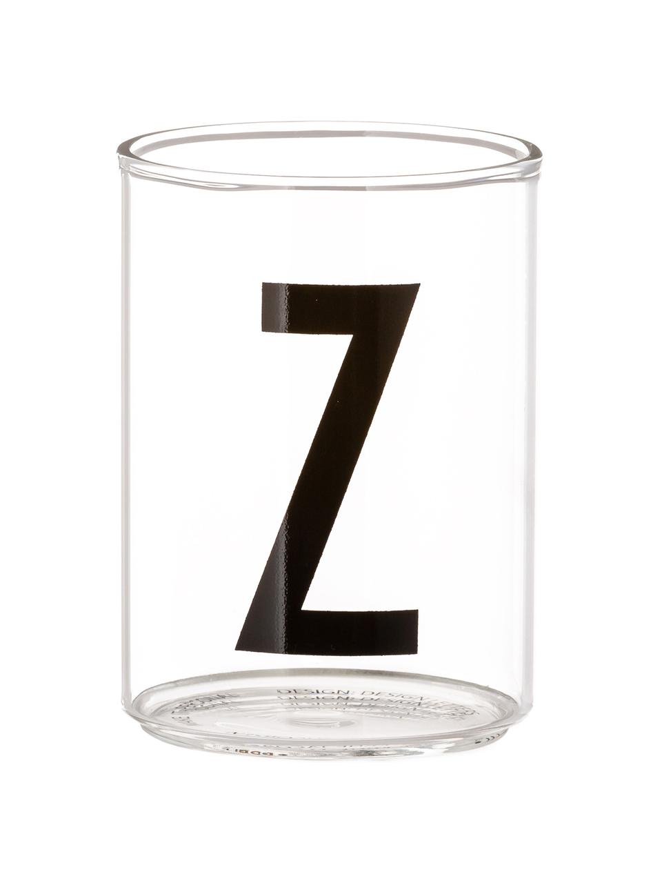 Design Wasserglas Personal mit Buchstaben (Varianten von A bis Z), Borosilikatglas, Transparent, Schwarz, Wasserglas M, 300 ml