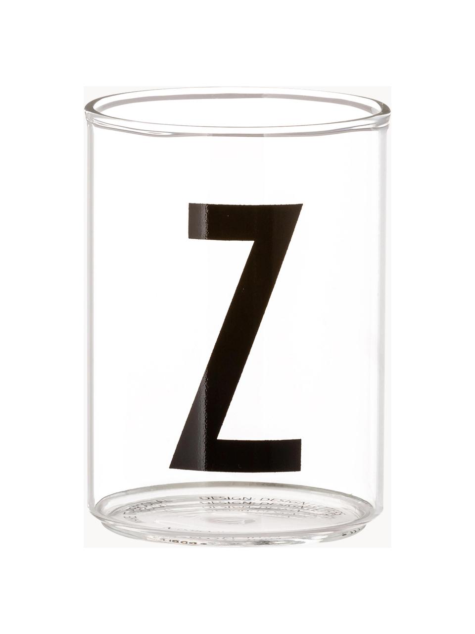 Design Wasserglas Personal mit Buchstaben (Varianten von A bis Z), Borosilikatglas, Transparent, Schwarz, Wasserglas A, 300 ml