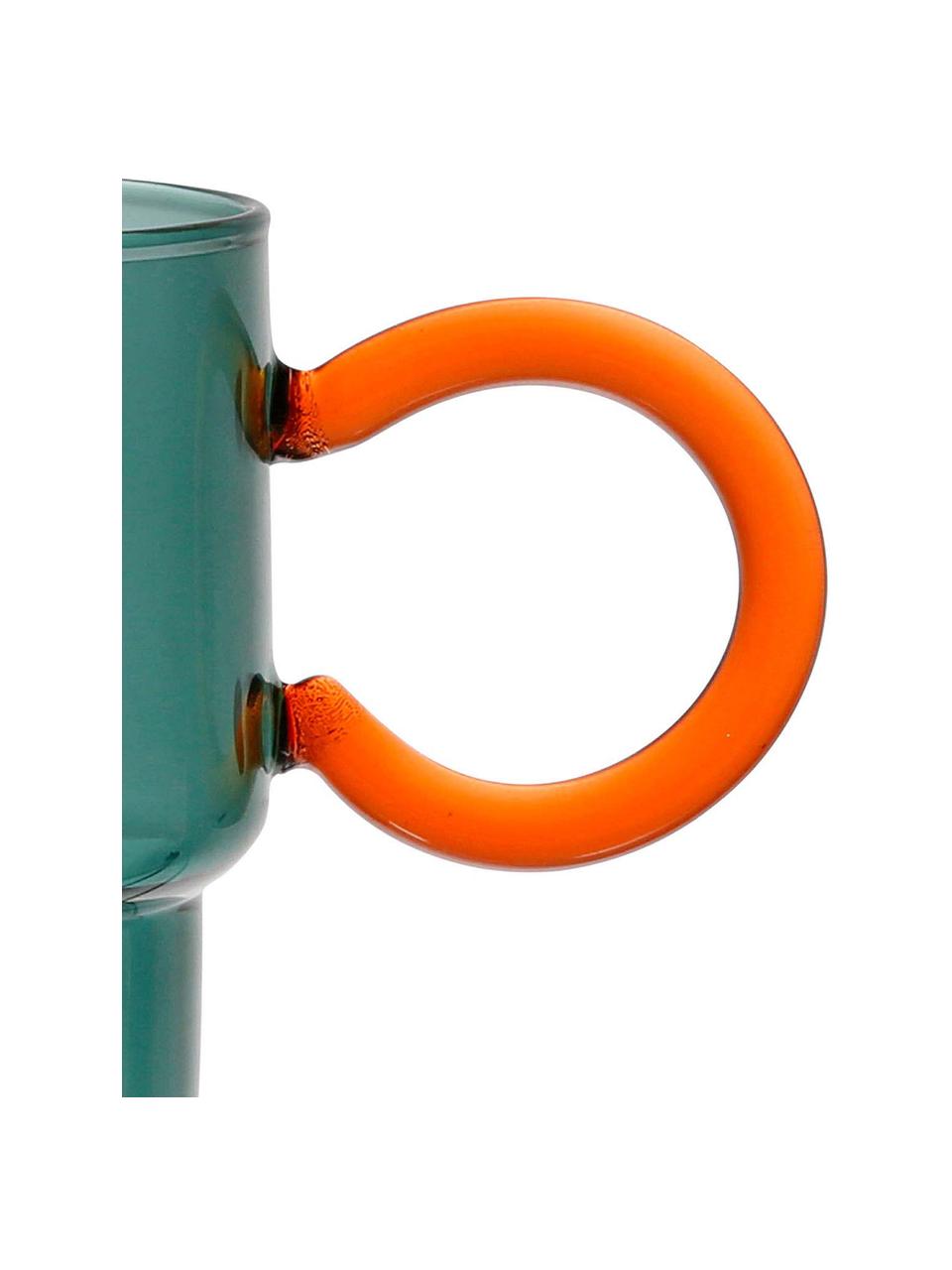 Skleněné hrnky The Belle, 2 ks, Sklo, Petrolejová, oranžová, Ø 13 cm, V 10 cm, 330 ml