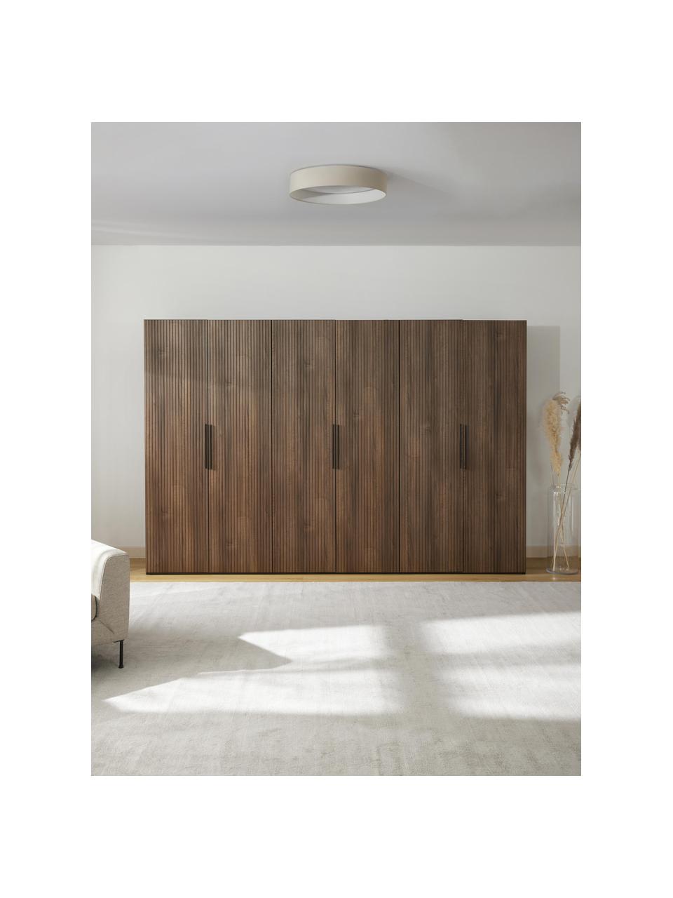 Modularer Drehtürenschrank Simone, 300 cm Breite, mehrere Varianten, Korpus: Spanplatte, melaminbeschi, Walnussholz-Optik, Schwarz, Basic Interior, B 300 x H 200 cm