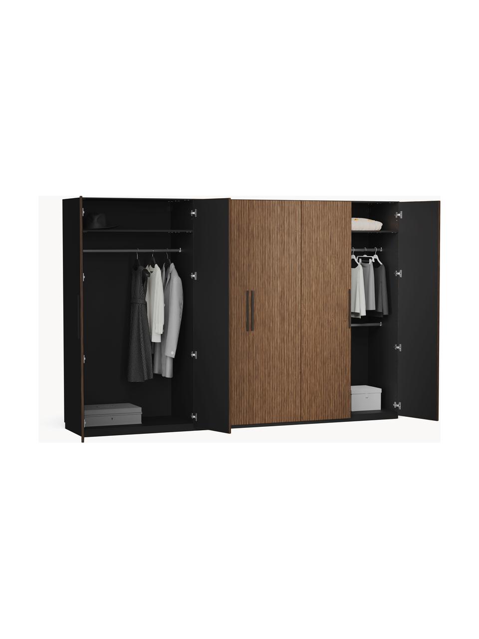 Armoire modulaire à portes battantes Simone, larg. 300 cm, plusieurs variantes, Aspect bois de noyer, noir, Basic Interior, larg. 300 x haut. 200 cm