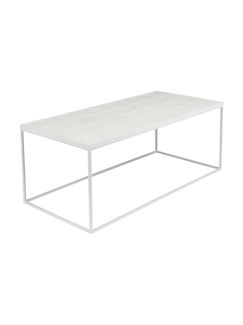 Tavolino da salotto piastrellato bianco Glazed, Bianco, Larg. 93 x Alt. 36 cm